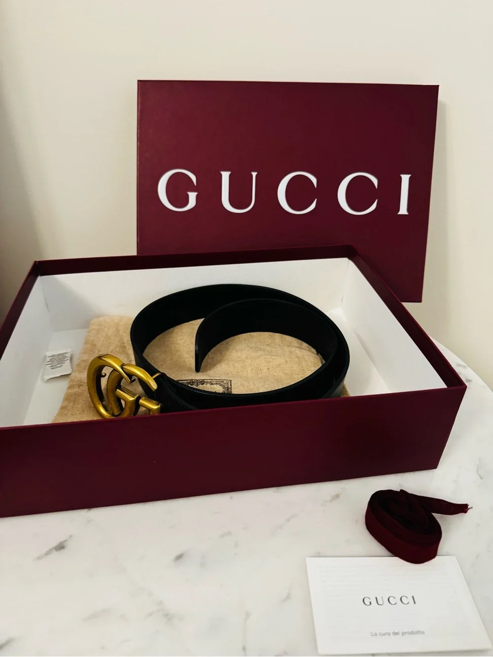 Gucci Black Leather Belt with Gold Double G Buckle